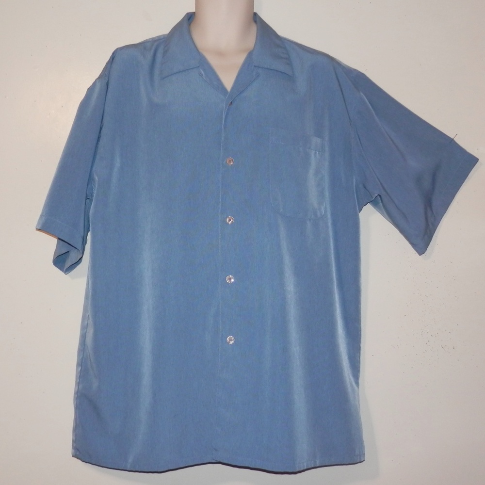 ODO XL Mens Blue Button Camp Shirt E482 Vintage